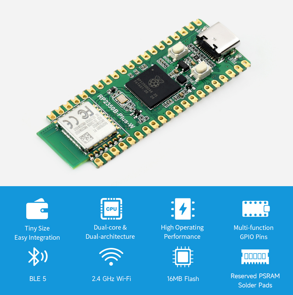 RP2350B Plus W Development Boa - Raspberry Pi Kit recension och pris